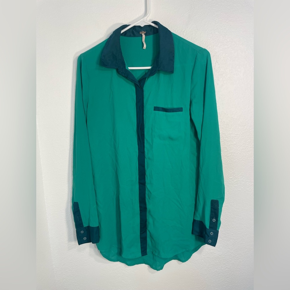 Free People  Green Button Down Shirt, size S